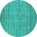 Round Machine Washable Abstract Turquoise Contemporary Area Rugs, wshcon2656turq