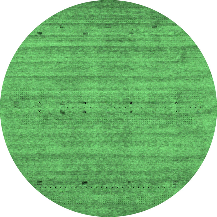 Round Machine Washable Abstract Emerald Green Contemporary Area Rugs, wshcon2656emgrn