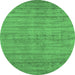 Round Machine Washable Abstract Emerald Green Contemporary Area Rugs, wshcon2656emgrn