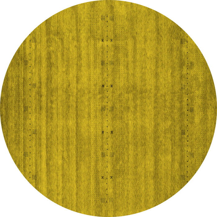 Round Abstract Yellow Contemporary Rug, con2656yw
