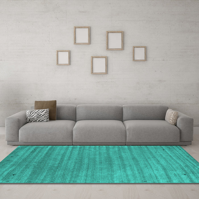 Machine Washable Abstract Turquoise Contemporary Area Rugs in a Living Room,, wshcon2657turq