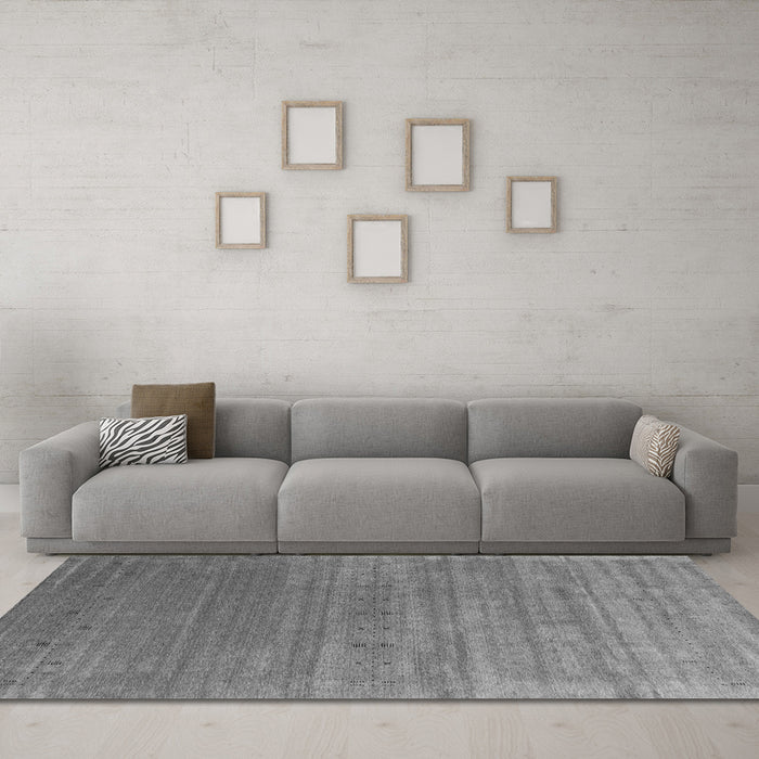 Machine Washable Abstract Gray Contemporary Rug in a Living Room,, wshcon2658gry