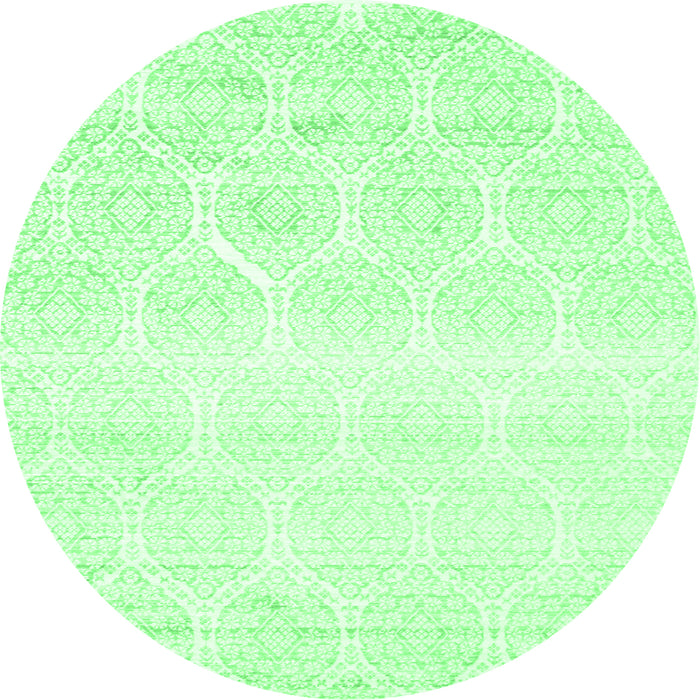 Round Machine Washable Abstract Emerald Green Contemporary Area Rugs, wshcon265emgrn