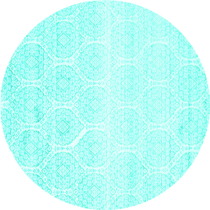 Round Machine Washable Abstract Turquoise Contemporary Area Rugs, wshcon265turq