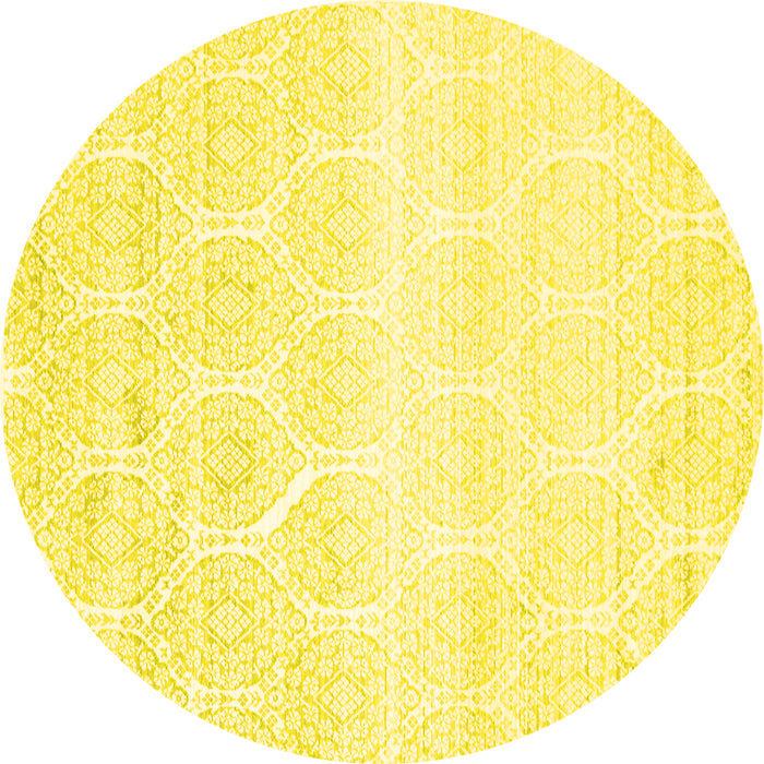 Round Abstract Yellow Contemporary Rug, con265yw