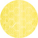 Round Abstract Yellow Contemporary Rug, con265yw