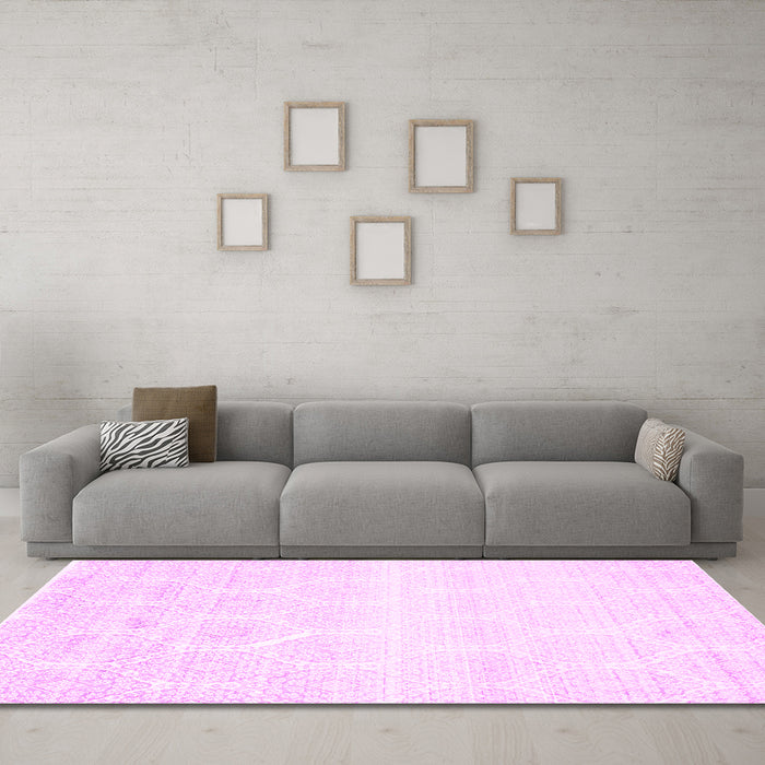 Machine Washable Abstract Pink Contemporary Rug in a Living Room, wshcon265pnk