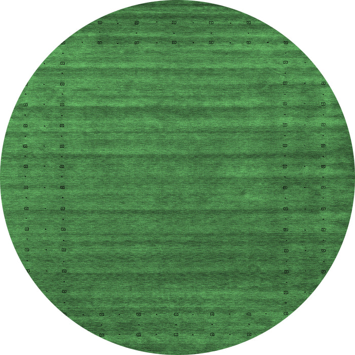 Round Machine Washable Abstract Emerald Green Contemporary Area Rugs, wshcon2660emgrn