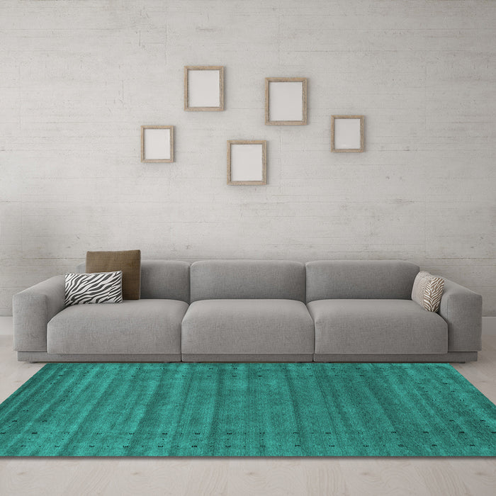 Machine Washable Abstract Turquoise Contemporary Area Rugs in a Living Room,, wshcon2660turq