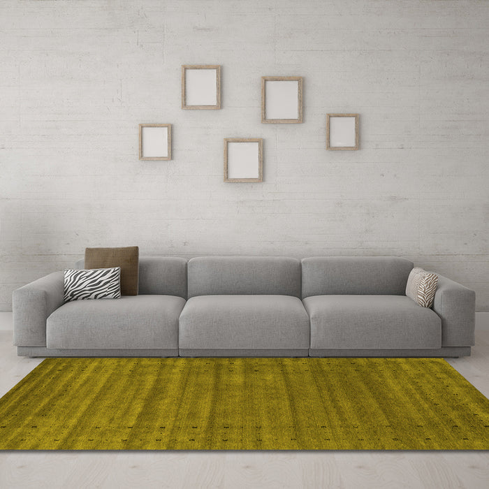 Machine Washable Abstract Yellow Contemporary Rug in a Living Room, wshcon2660yw