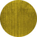 Round Machine Washable Abstract Yellow Contemporary Rug, wshcon2661yw