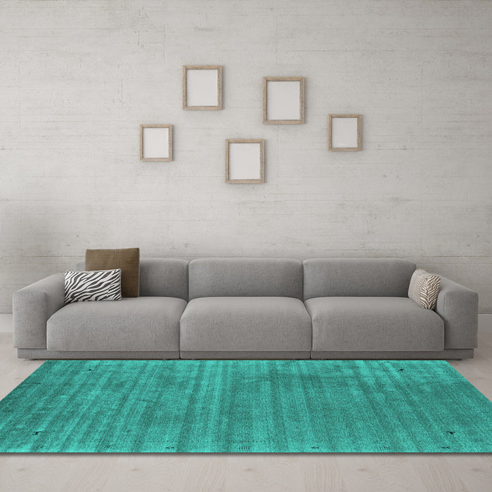 Machine Washable Abstract Turquoise Contemporary Area Rugs in a Living Room,, wshcon2661turq