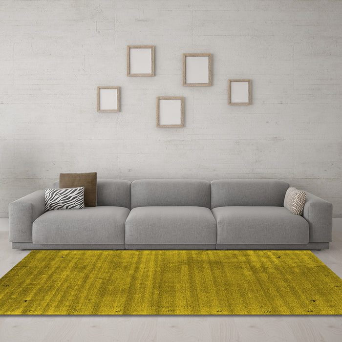 Machine Washable Abstract Yellow Contemporary Rug in a Living Room, wshcon2661yw