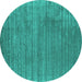 Round Machine Washable Abstract Turquoise Contemporary Area Rugs, wshcon2661turq