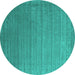 Round Machine Washable Abstract Turquoise Contemporary Area Rugs, wshcon2662turq