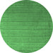 Round Machine Washable Abstract Emerald Green Contemporary Area Rugs, wshcon2662emgrn