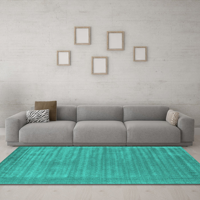 Machine Washable Abstract Turquoise Contemporary Area Rugs in a Living Room,, wshcon2663turq