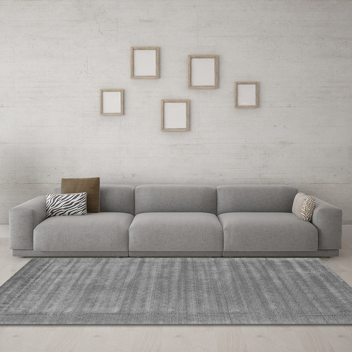 Machine Washable Abstract Gray Contemporary Rug in a Living Room,, wshcon2663gry