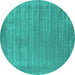 Round Machine Washable Abstract Turquoise Contemporary Area Rugs, wshcon2663turq