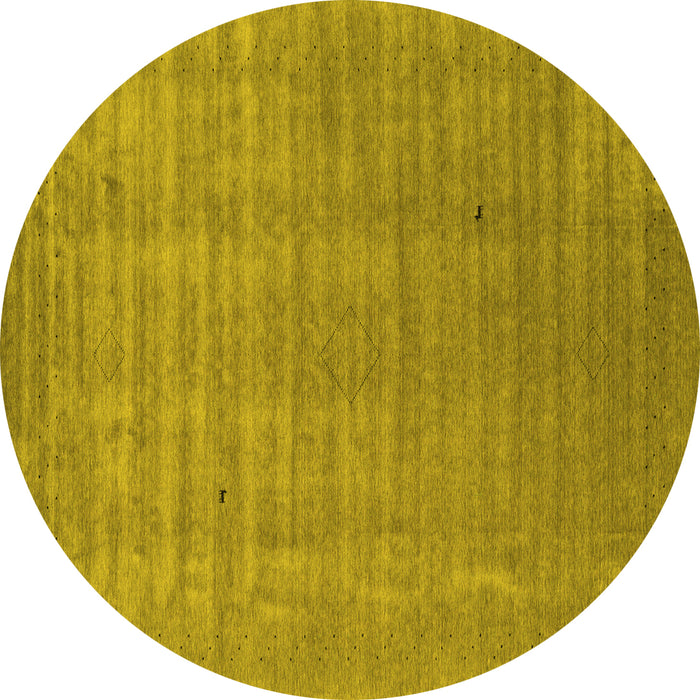 Round Machine Washable Abstract Yellow Contemporary Rug, wshcon2664yw