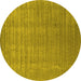 Round Machine Washable Abstract Yellow Contemporary Rug, wshcon2664yw