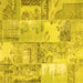 Square Machine Washable Patchwork Yellow Transitional Rug, wshcon2666yw