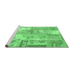Sideview of Machine Washable Patchwork Emerald Green Transitional Area Rugs, wshcon2666emgrn