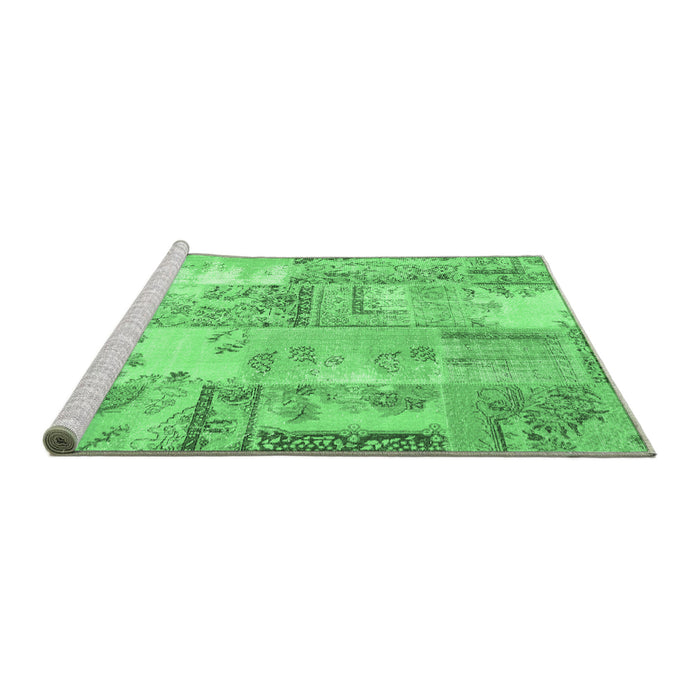 Sideview of Machine Washable Patchwork Emerald Green Transitional Area Rugs, wshcon2666emgrn