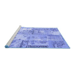 Sideview of Machine Washable Patchwork Blue Transitional Rug, wshcon2666blu