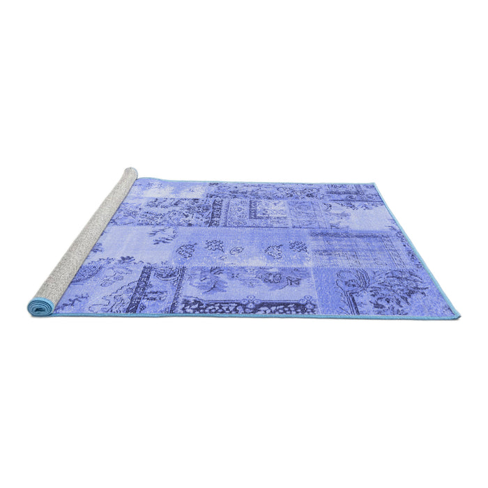 Sideview of Machine Washable Patchwork Blue Transitional Rug, wshcon2666blu