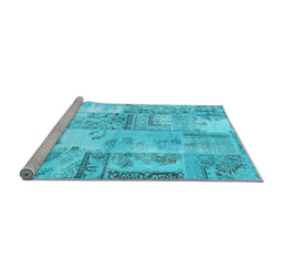 Sideview of Machine Washable Patchwork Light Blue Transitional Rug, wshcon2666lblu