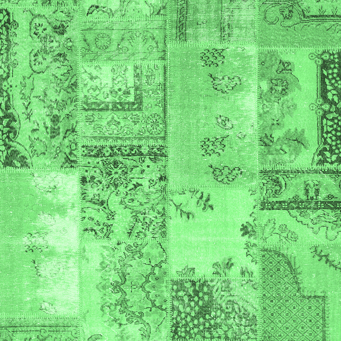 Machine Washable Patchwork Emerald Green Transitional Area Rugs, wshcon2666emgrn