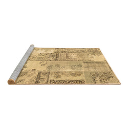 Sideview of Machine Washable Patchwork Brown Transitional Rug, wshcon2666brn