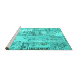 Sideview of Machine Washable Patchwork Turquoise Transitional Area Rugs, wshcon2666turq