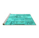 Sideview of Machine Washable Patchwork Turquoise Transitional Area Rugs, wshcon2666turq