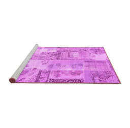 Sideview of Machine Washable Patchwork Pink Transitional Rug, wshcon2666pnk