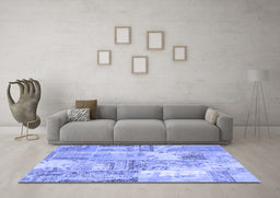 Machine Washable Patchwork Blue Transitional Rug in a Living Room, wshcon2666blu