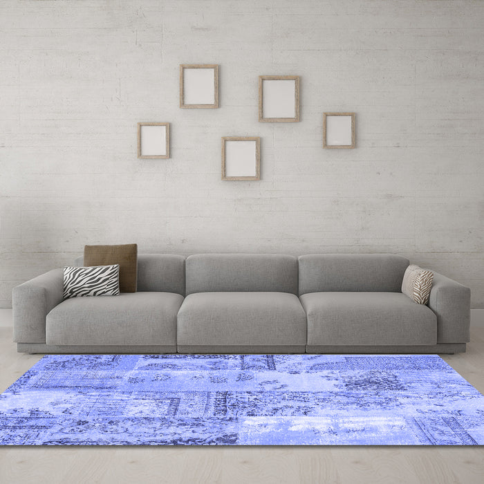 Machine Washable Patchwork Blue Transitional Rug in a Living Room, wshcon2666blu
