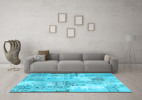 Machine Washable Patchwork Light Blue Transitional Rug, wshcon2666lblu