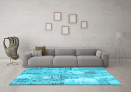 Machine Washable Patchwork Light Blue Transitional Rug in a Living Room, wshcon2666lblu