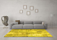 Machine Washable Patchwork Yellow Transitional Rug, wshcon2666yw