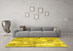 Machine Washable Patchwork Yellow Transitional Rug in a Living Room, wshcon2666yw