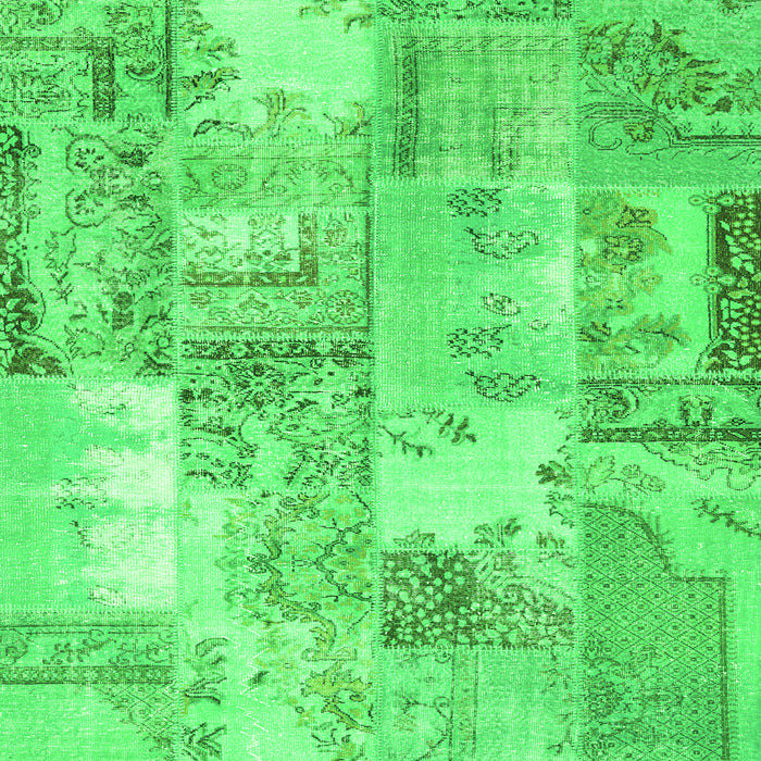Round Machine Washable Patchwork Green Transitional Area Rugs, wshcon2666grn