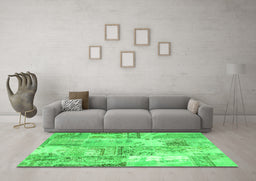 Machine Washable Patchwork Green Transitional Area Rugs in a Living Room,, wshcon2666grn