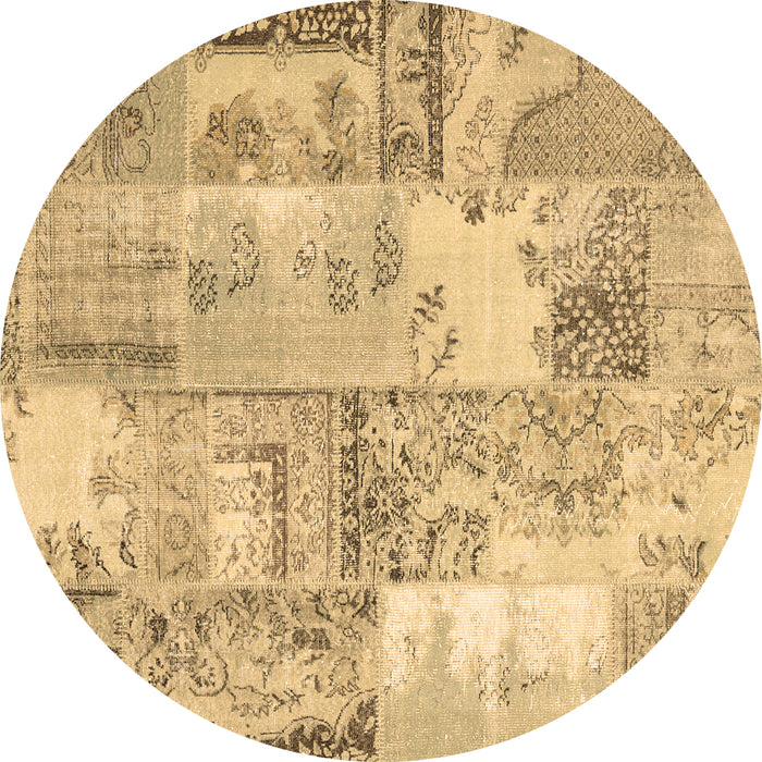 Round Machine Washable Patchwork Brown Transitional Rug, wshcon2666brn