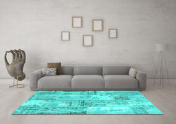 Machine Washable Patchwork Turquoise Transitional Area Rugs in a Living Room,, wshcon2666turq