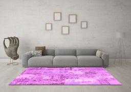 Machine Washable Patchwork Pink Transitional Rug in a Living Room, wshcon2666pnk