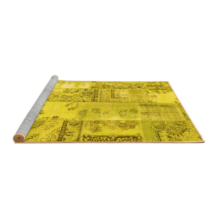 Sideview of Machine Washable Patchwork Yellow Transitional Rug, wshcon2666yw