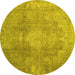 Round Machine Washable Persian Yellow Bohemian Rug, wshcon2667yw