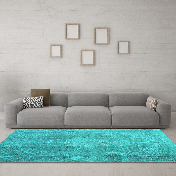 Machine Washable Persian Turquoise Bohemian Area Rugs in a Living Room,, wshcon2667turq